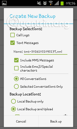 Cách sao lưu tin nhắn SMS bằng SMS Backup and Restore
