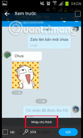 Gửi hình ảnh HD trên Zalo