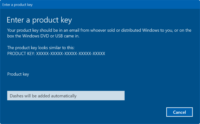  nhập Product key mới trên Windows 10 