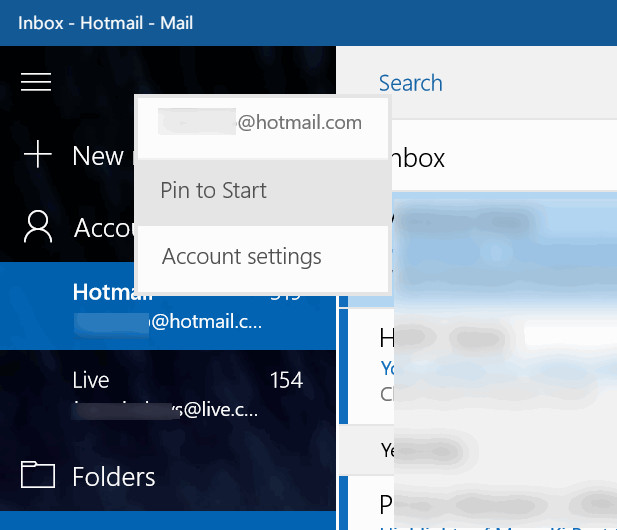 Ghim tài khoản Email vào Start Menu trên Windows 10