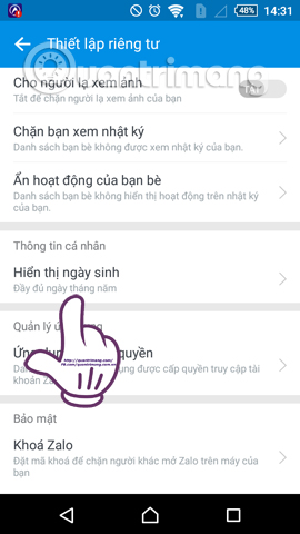 Hướng dẫn thiết lập chế độ riêng tư cho tài khoản Zalo