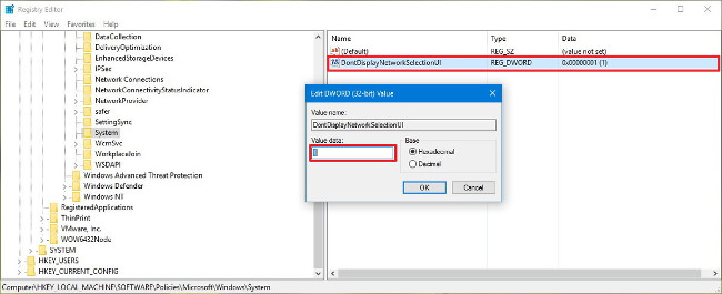 Gỡ bỏ biểu tượng Network trên màn hình khóa Lock Screen Windows 10
