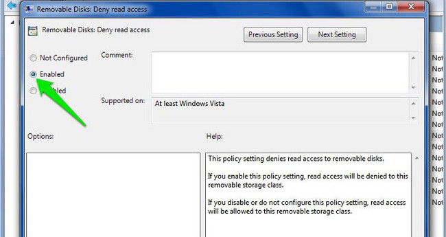 Trên cửa sổ Removable Disks: Deny read access