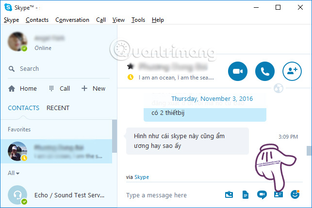 Cách gửi địa chỉ liên hệ trong cửa sổ chat Skype