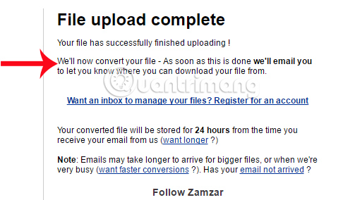 Thông báo đã chuyển đổi video thành công  Zamzar