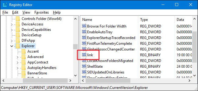 Ở khung bên phải, cuộn xuống và tìm value có tên "link"