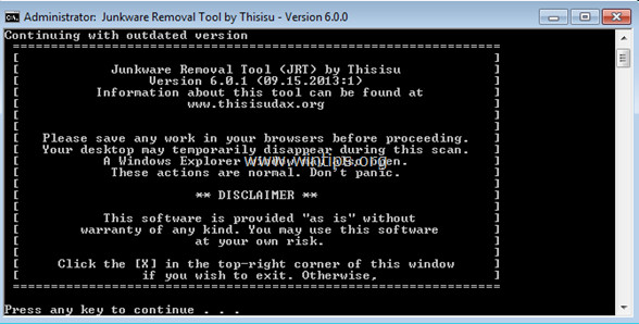 Gỡ bỏ quảng cáo Network Packet Analyzer Ads bằng Junkware Removal Tool