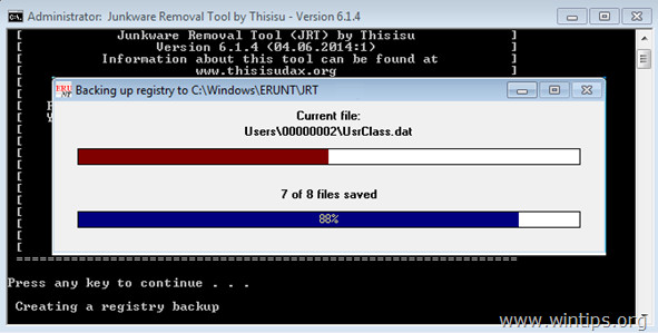 Chờ cho JRT quét và làm sạch hệ thống của bạn.