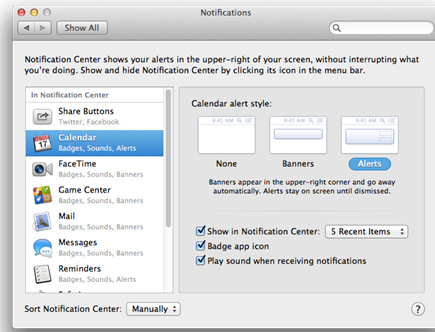 Notification Center trên OS X Mountain Lion
