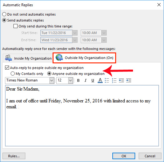 Hướng dẫn soạn thư trả lời tự động trên Microsoft Outlook 2016