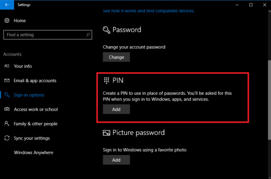 Tại mục thiết lập Accounts Tại mục thiết lập Accounts