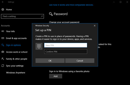 Sử dụng mã PIN để đăng nhập Windows 10