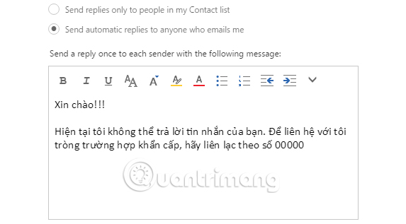Cách thiết lập thư trả lời tự động trên webmail Outlook