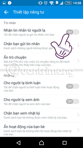 Chặn tin nhắn từ người lạ trên Zalo