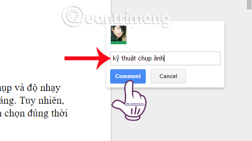 Nhập nội dung nhận xét Nhận xét nhanh trên Google Docs