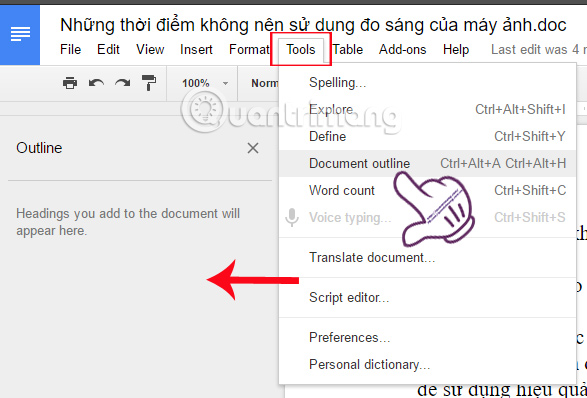 Dàn bàn trên Google Docs Dàn bài tự động trên Google Docs
