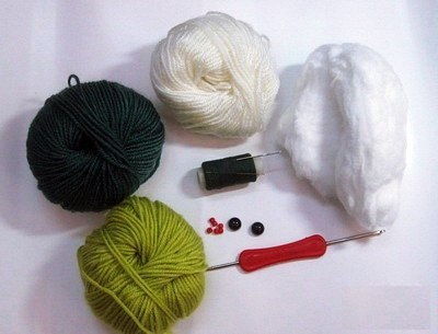 Nguyên liệu để làm người tuyết bằng len   Nguyên liệu để làm người tuyết bằng len