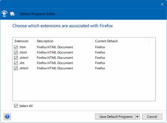 Chọn phần đuôi mở rộng mà bạn muốn liên kết với chương trình