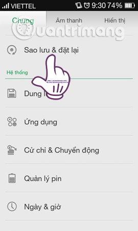 Chọn Sao lưu và đặt lại 
