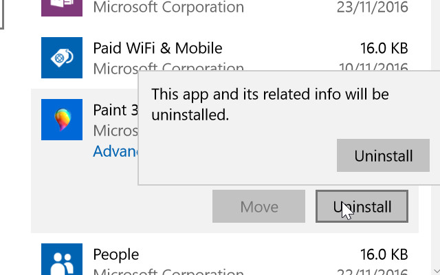 Gỡ bỏ cài đặt hoặc cài đặt lại ứng dụng Paint 3D trên Windows 10