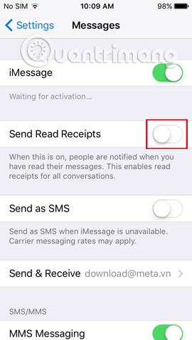 Tắt thông báo Đã đọc iMessage Tăng tính bảo mật cho iMessage iPhone/iPad