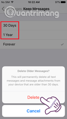 Lên lịch xóa tin nhắn cũ Tăng tính bảo mật cho iMessage iPhone/iPad