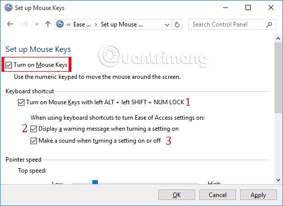 Cách kích hoạt tính năng Mouse Keys Windows 10
