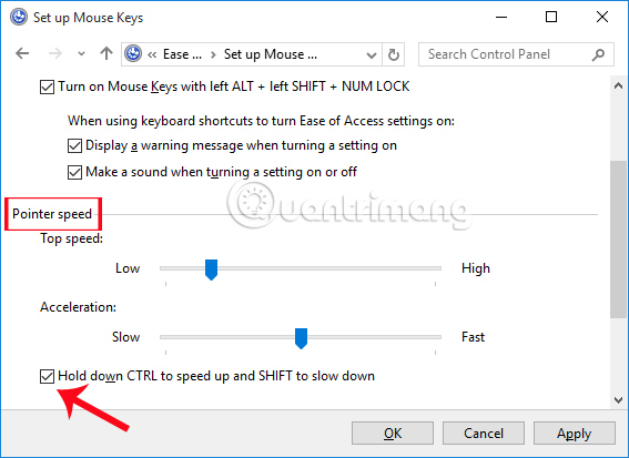 Cách kích hoạt tính năng Mouse Keys Windows 10