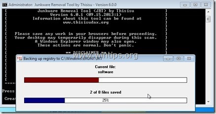 Chờ cho JRT quét và làm sạch hệ thống của bạn