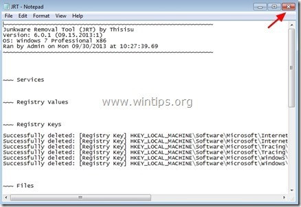 Đóng file log JRT lại rồi khởi động lại máy tính 