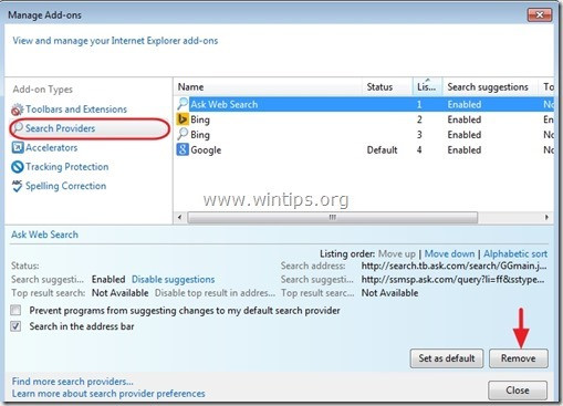 Sau đó chọn các công cụ tìm kiếm không mong muốn