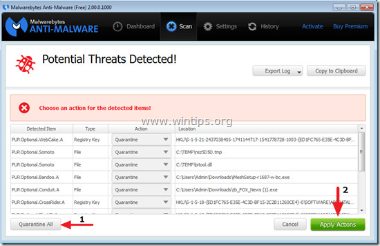 Sau khi quá trình quét kết thúc, click chọn Quarantine All 