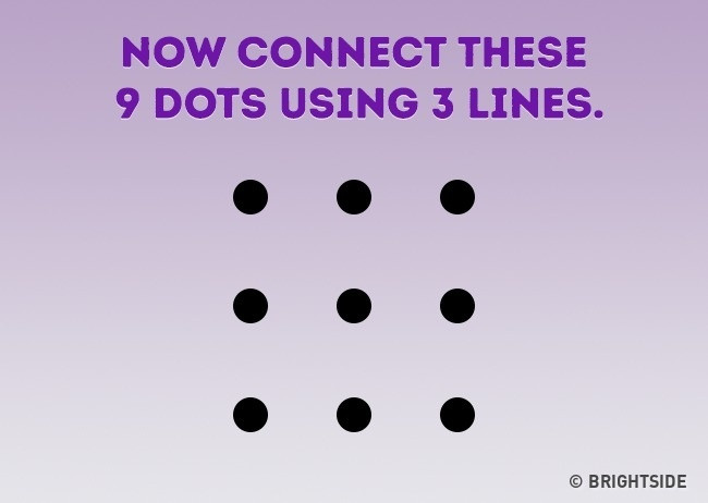 Nối 9 chấm tròn thành 3 đường thẳng