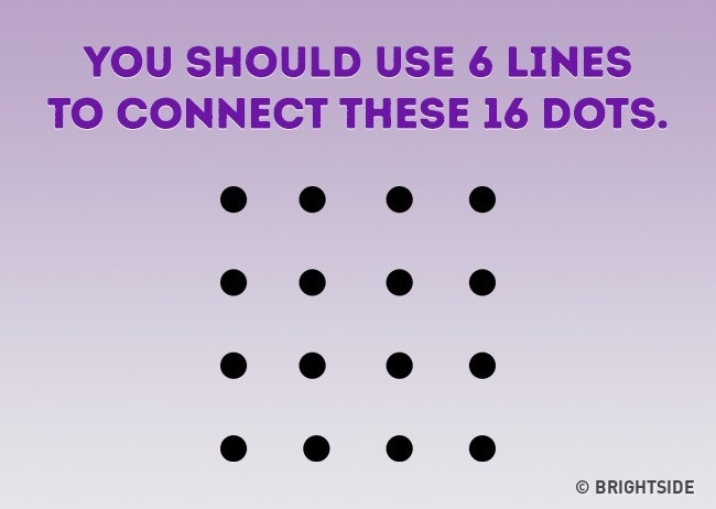 Sử dụng 6 đường thẳng để nối 16 chấm tròn này lại với nhau