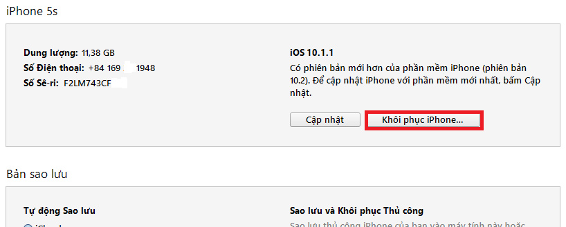 Khôi phục iPhone Hạ cấp từ iOS 10.2 xuống 10.1