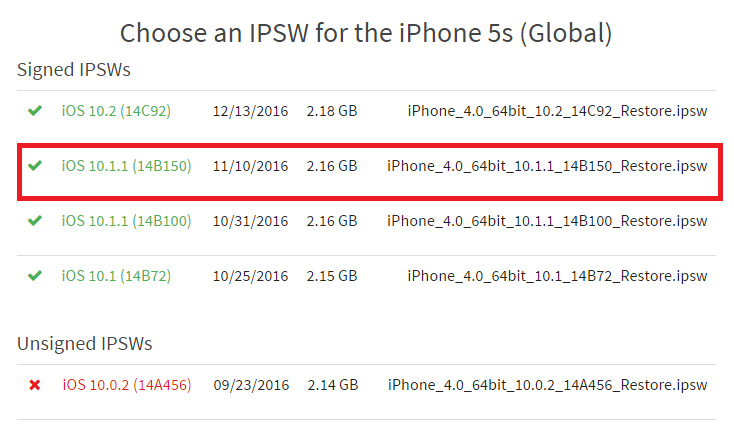 Phiên bản hệ điều hành iOS Hạ cấp từ iOS 10.2 xuống 10.1