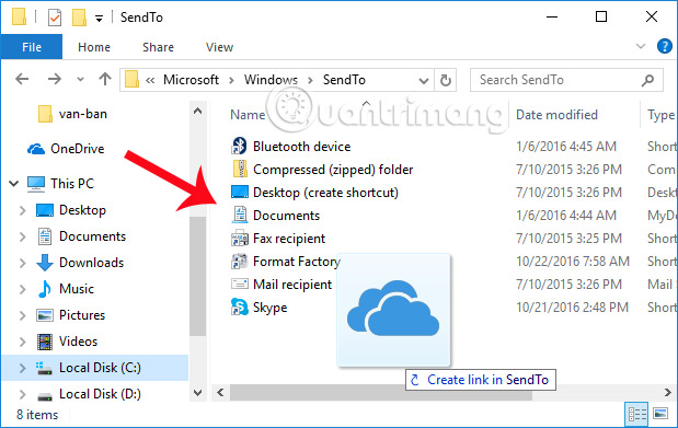 Đưa dịch vụ lưu trữ sang SendTo Thêm biểu tượng đám mây vào menu chuột phải