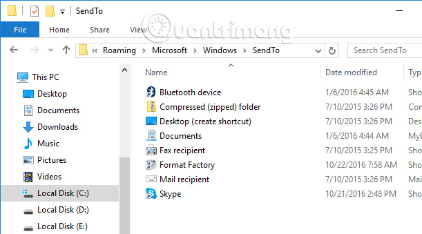 Giao diện SendTo Windows 10 Thêm biểu tượng đám mây vào menu chuột phải