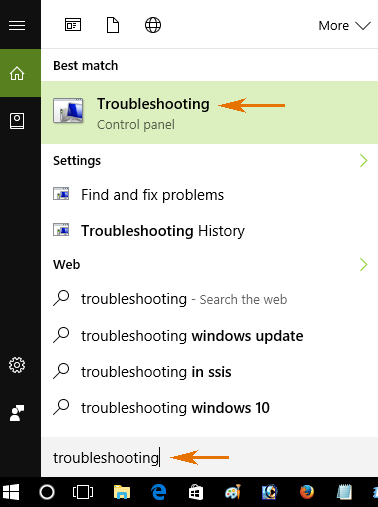 Mở troubleshooting 
