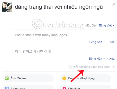 Cách đăng status Facebook với nhiều ngôn ngữ