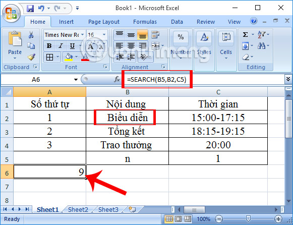 Ký tự với dấu cách Hàm Search trong Excel