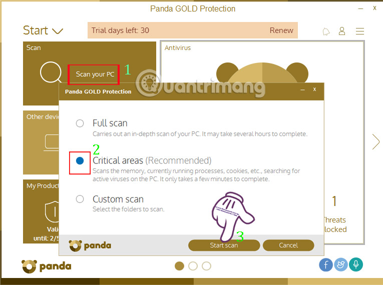 Quét hệ thống máy tính Panda Gold Protection
