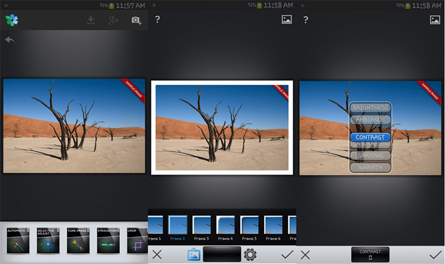 Giao diện của ứng dụng tăng cường hình ảnh cho Android Snapseed