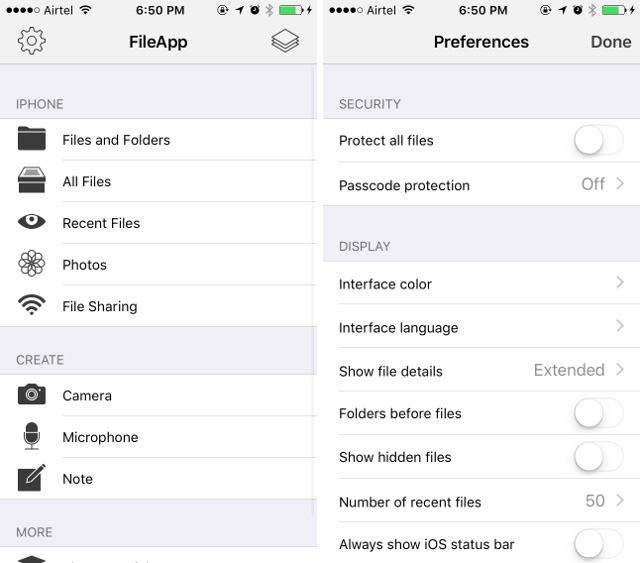 Giao diện của FileApp - ứng dụng tổ chức file trên iPhone Giao diện của FileApp - ứng dụng tổ chức file trên iPhone