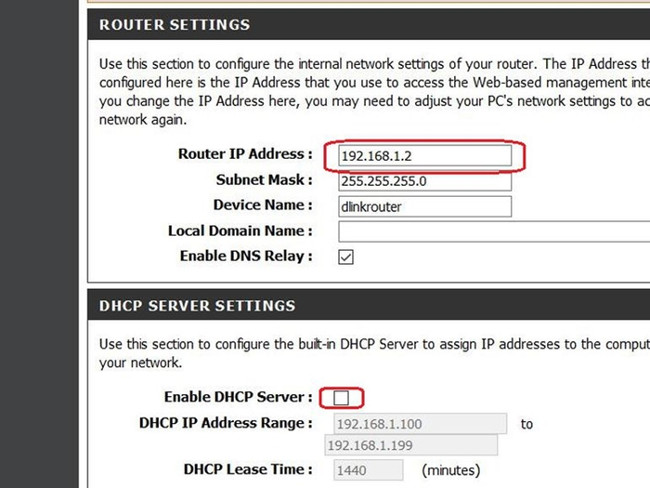 Tắt chức năng DHCP Server của Router B
