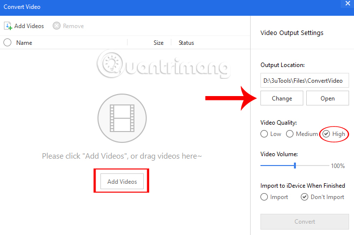 Thiết lập video chuyển đổi  Thiết lập video chuyển đổi