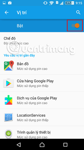 Bật vị trí trên điện thoại