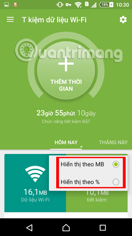 Tùy chọn hiển thị dung lượng tiết kiệm