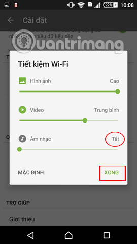 Tắt tiết kiệm dung lượng 