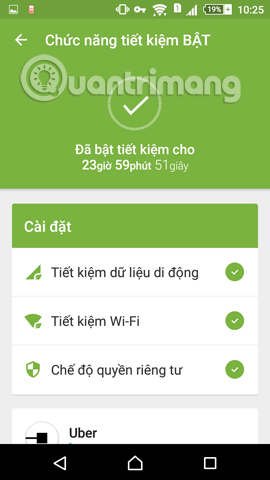 Đã bật tiết kiệm dữ liệu di động